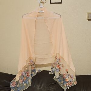 Floral Embroidered Peach Scarf